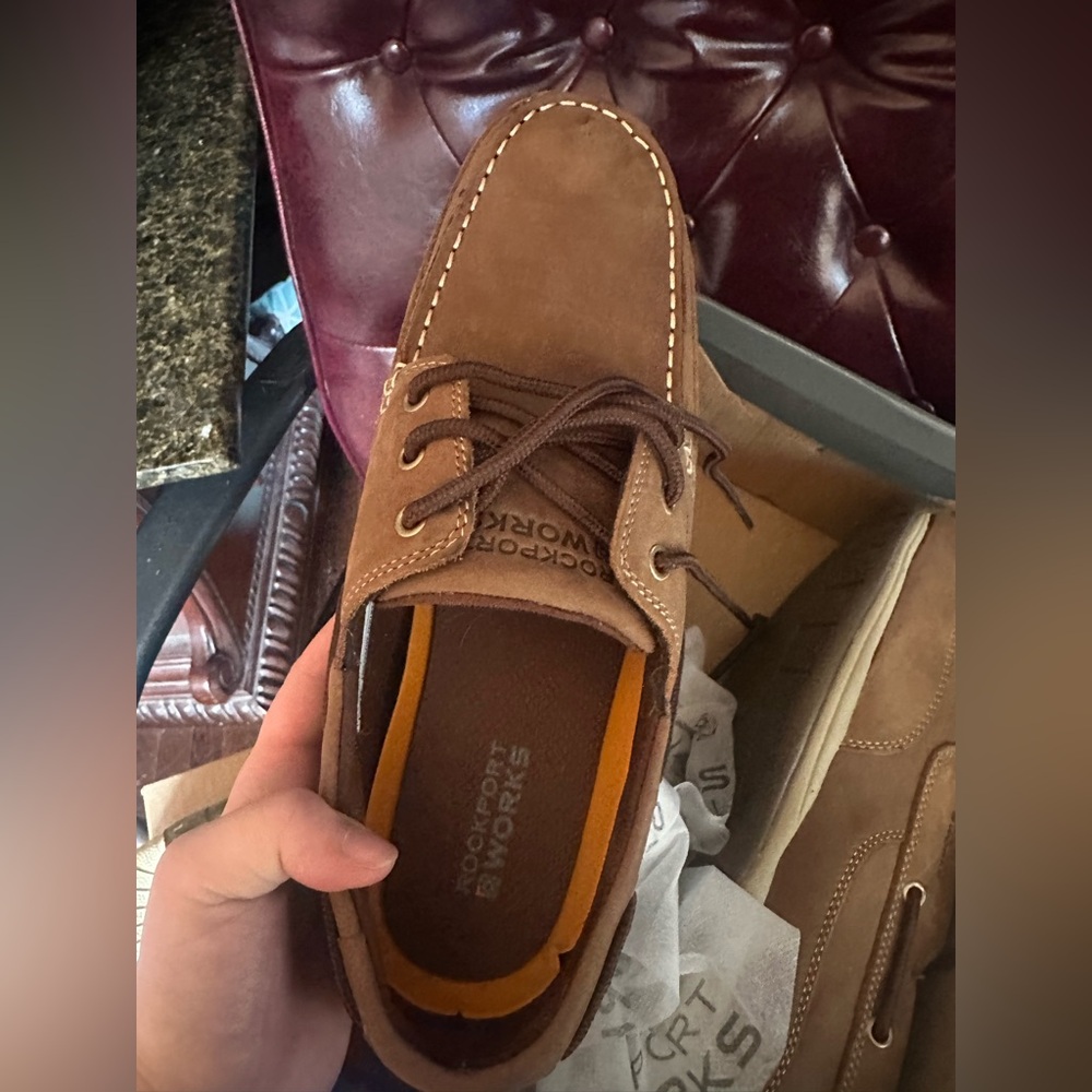 Rockport Men's Brown Leather Boat Shoe style work shoes
